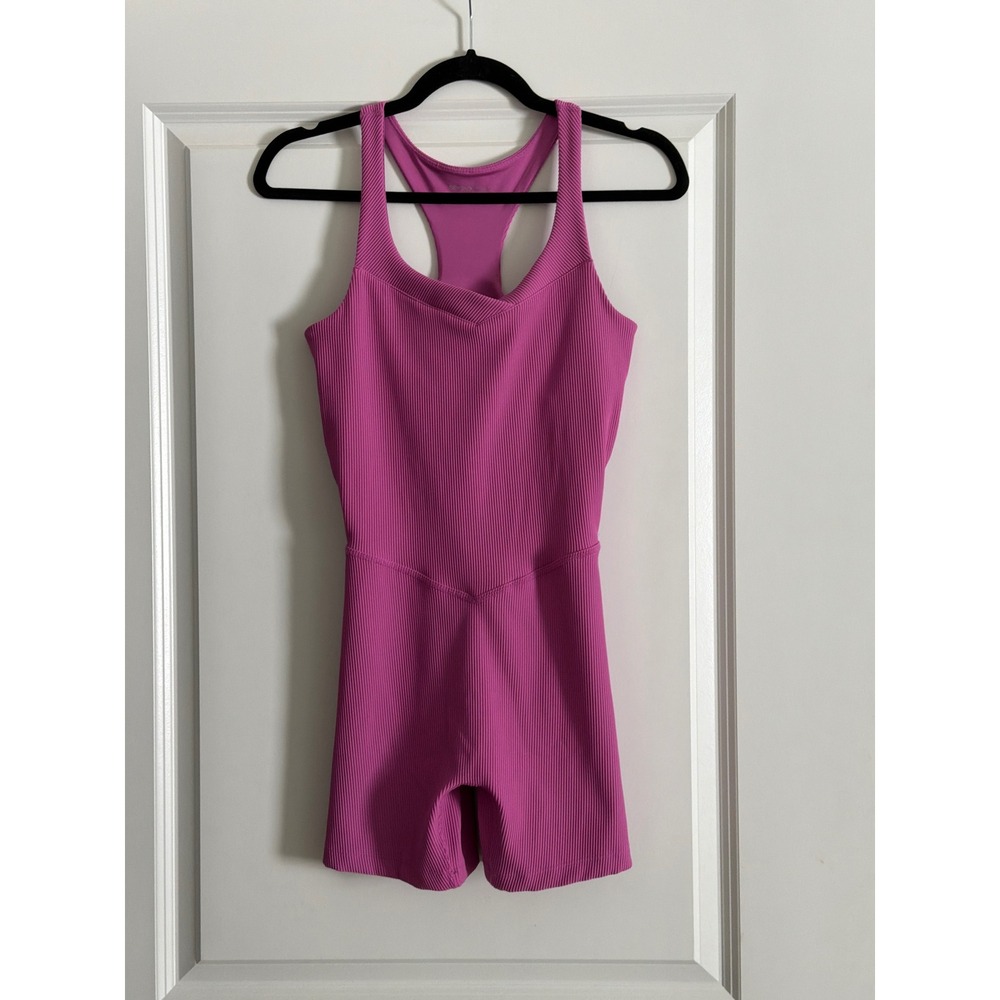 Beyond‎ Yoga Routine Ribbed Biker Jumpsuit Racerback V-Neck Active Romper Small - Picture 5 of 9